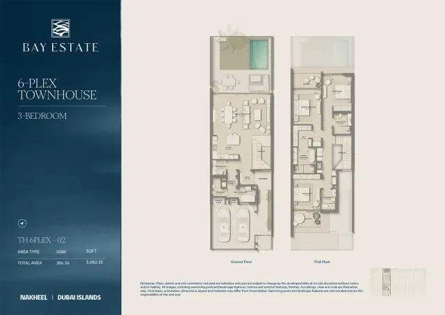 Nakheel Bay Estate at Dubai Islands 3 BR Townhouse 3082 Sq. Ft. Floor Plan