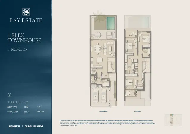 Nakheel Bay Estate at Dubai Islands 3 BR Townhouse 3084 Sq. Ft. Floor Plan