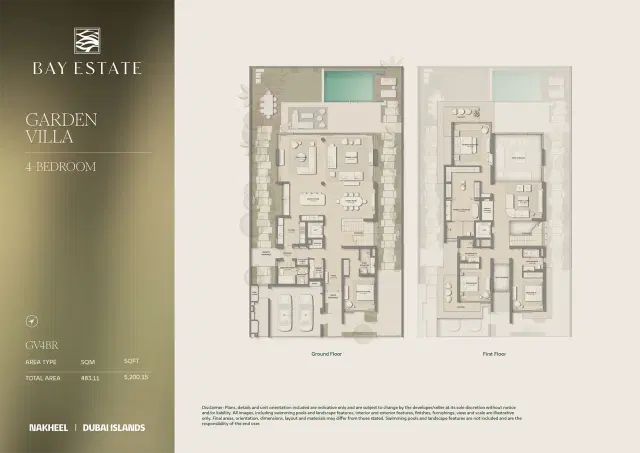 Nakheel Bay Estate at Dubai Islands 4 BR Villa 5200 Sq. Ft. Floor Plan