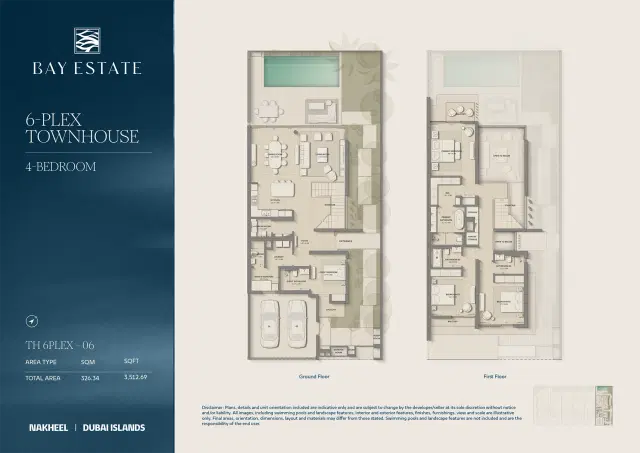 Nakheel Bay Estate at Dubai Islands 4 BR Townhouse 3512 Sq. Ft. Floor Plan