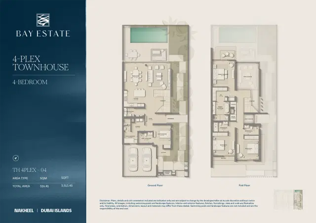 Nakheel Bay Estate at Dubai Islands 4 Bedroom Townhouse 3513 Sq. Ft. Floor Plan