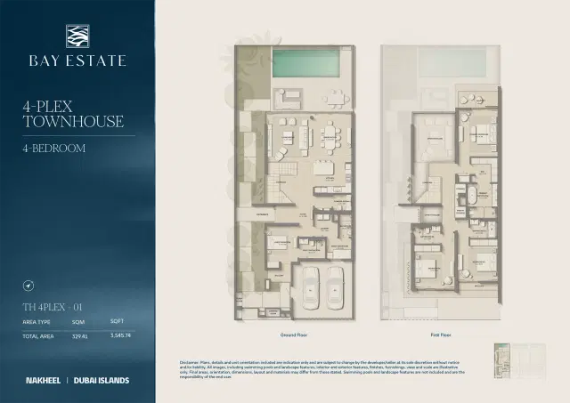 Nakheel Bay Estate at Dubai Islands 4 Bedroom Townhouse 3545 Sq. Ft. Floor Plan