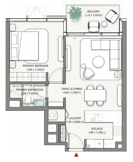 Palm Central Private Residences at Palm Jebel Ali Dubai by Nakheel 1 BR Apartment 805 Sq. Ft. Floor Plan