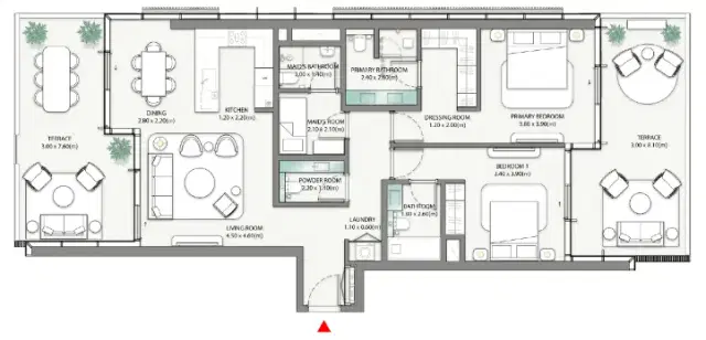 Palm Central Private Residences at Palm Jebel Ali Dubai by Nakheel 2 BR Apartment 1,531 Sq. Ft. Floor Plan