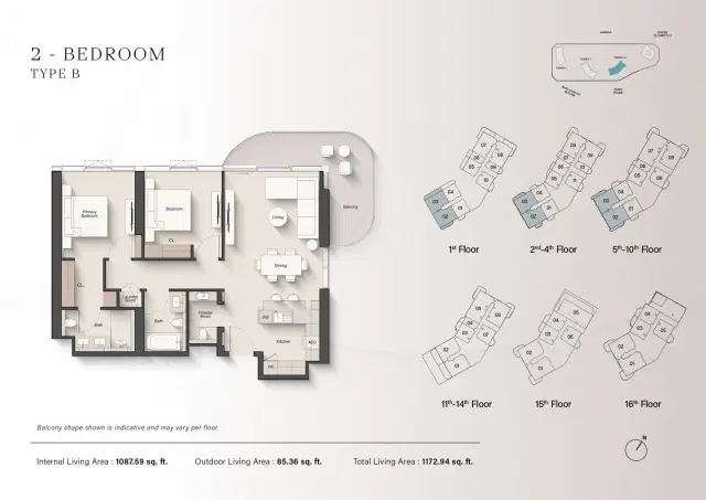 Portside Square by Ellington at Mina Rashid Dubai 2 BR Apartment 1,172 Sq. Ft. Floor Plan