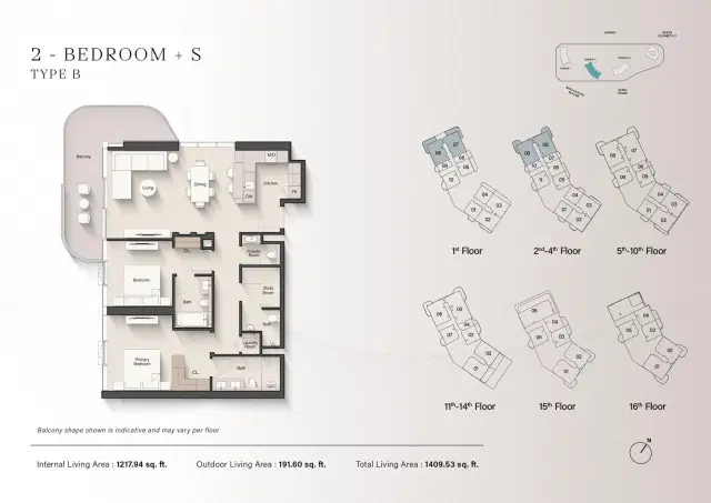 Portside Square by Ellington at Mina Rashid Dubai 2 BR Apartment 1,409 Sq. Ft. Floor Plan