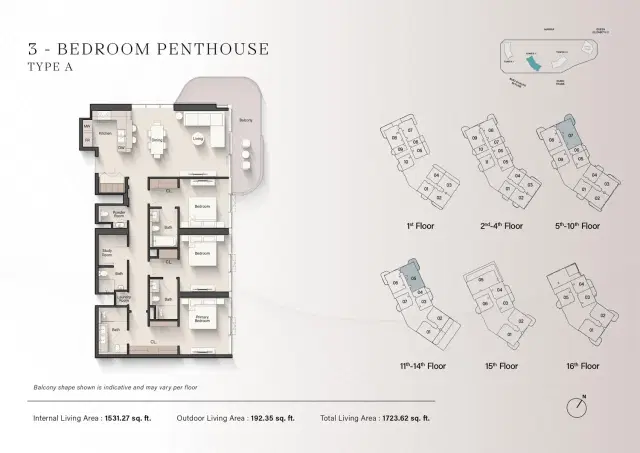 Portside Square by Ellington at Mina Rashid Dubai 3 BR Penthouses 1,723 Sq. Ft. Floor Plan