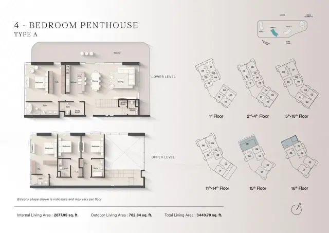 Portside Square by Ellington at Mina Rashid Dubai 4 BR Penthouses 3,440 Sq. FT. Floor Plan