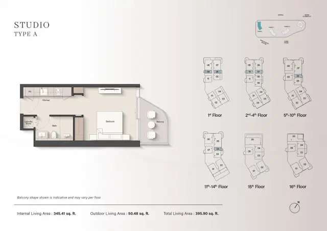 Portside Square by Ellington at Mina Rashid Dubai Studio 395 Sq. Ft. Floor Plan