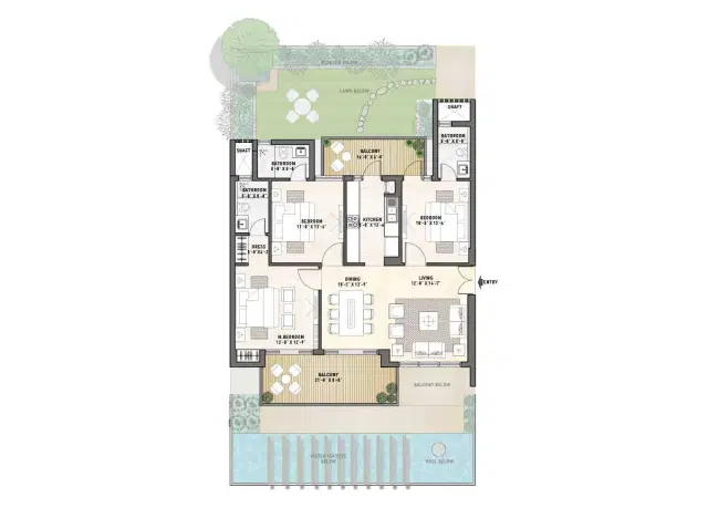 Puri Diplomatic Greens Phase 1 Gurgaon - 3 BHK Plan