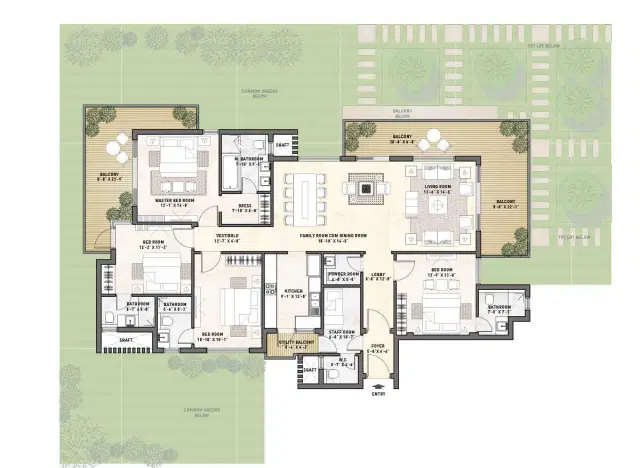 Puri Diplomatic Greens Phase 1 Gurgaon - 4 BHK Plan