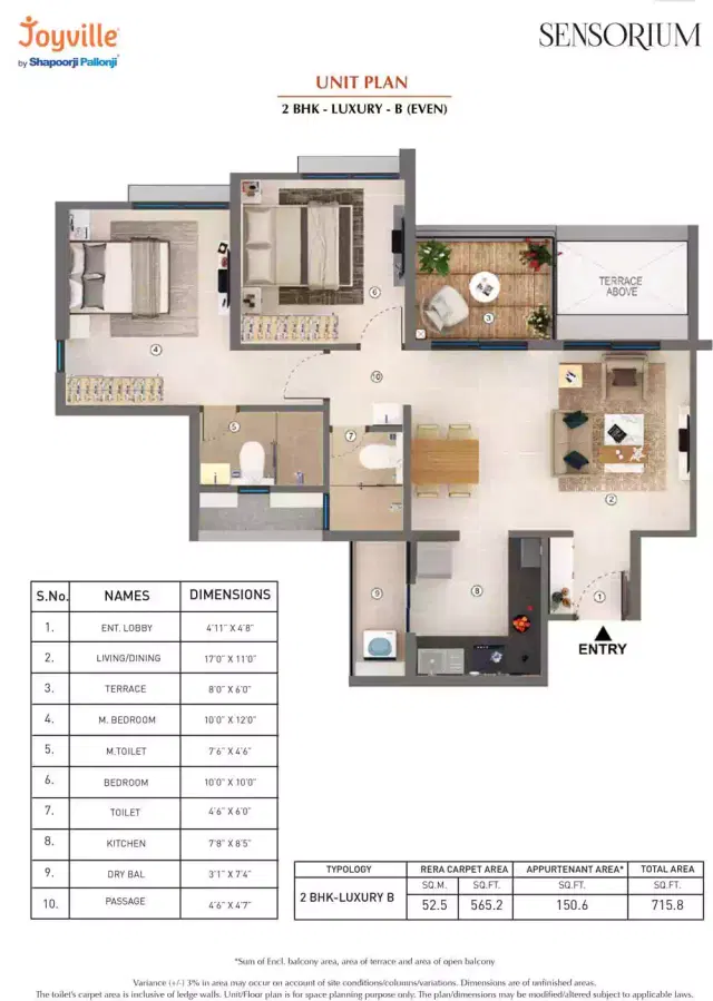 Shapoorji Pallonji Joyville Sensorium - 2 BHK Plan