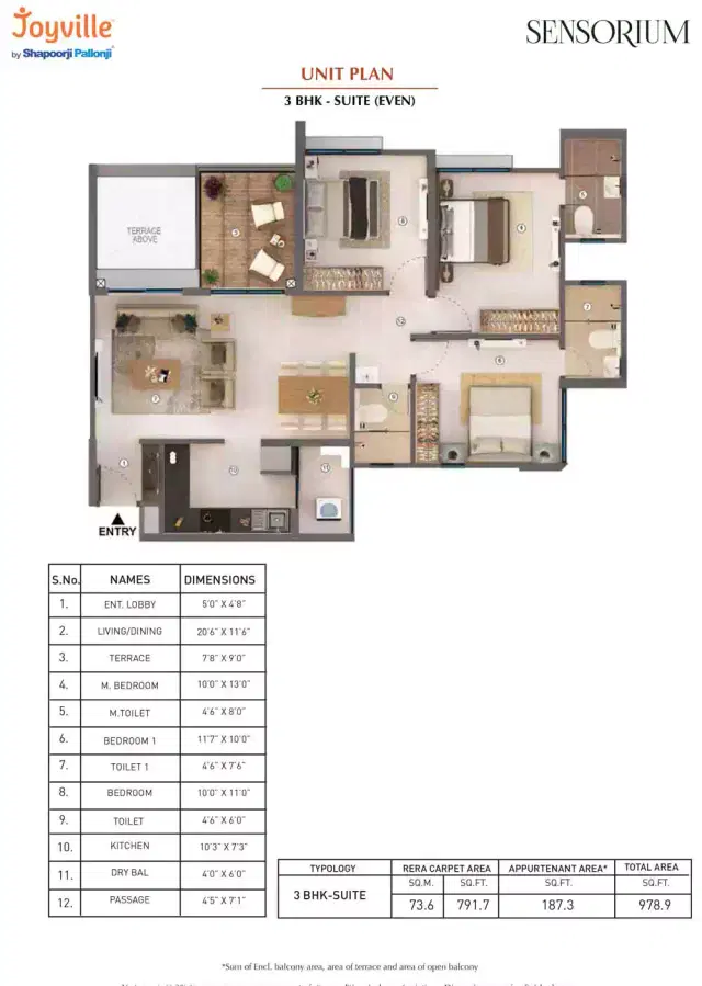 Shapoorji Pallonji Joyville Sensorium - 3 BHK Plan