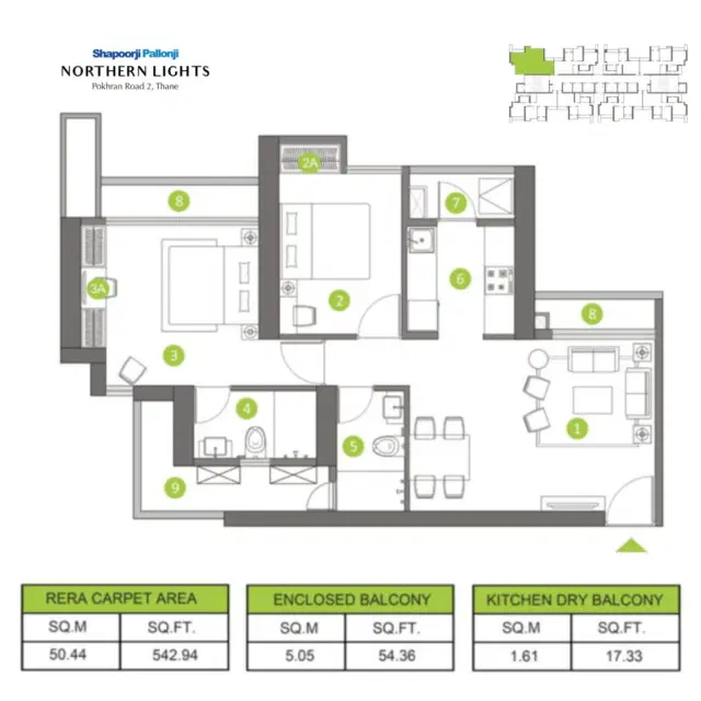 Shapoorji Pallonji Northern Lights - 2 BHK Plan
