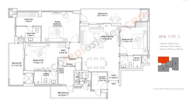Silverglades Hightown Residences - 3 BHK Plan
