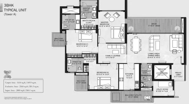 Silverglades Legacy 3 BHK Apartment Floor Plan