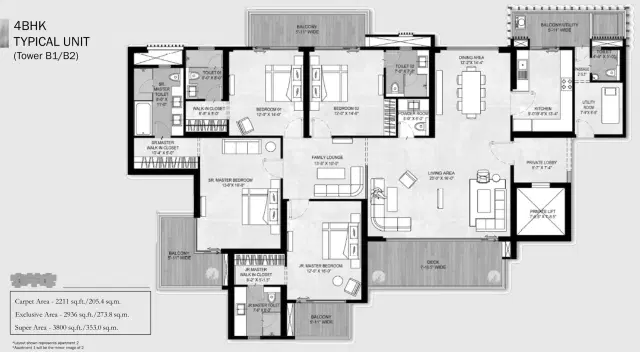 Silverglades Legacy 4 BHK Apartment Floor Plan