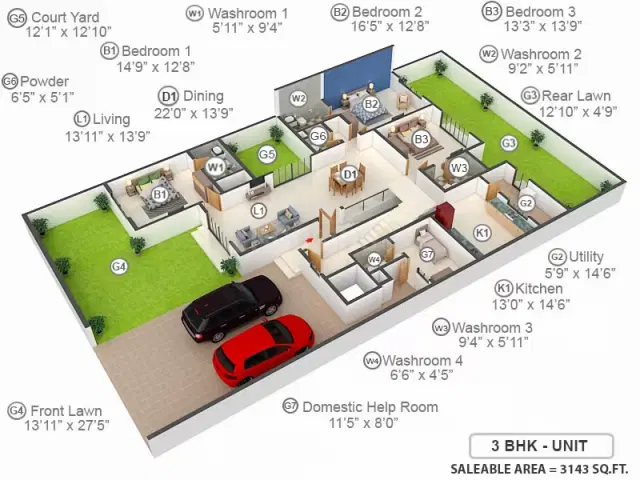 Sobha International City Phase 1 Gurgaon - 3 BHK Plan