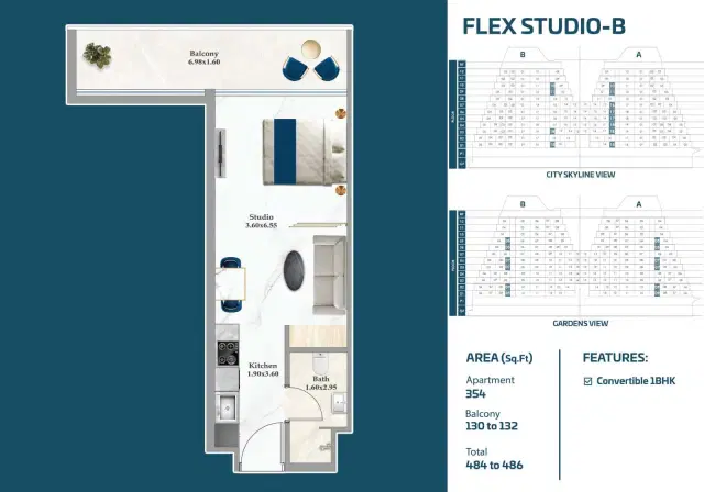 Sparklz by Danube Studios & Apartments at Al Furjan Studio 484 Sq. Ft. Floor Plan