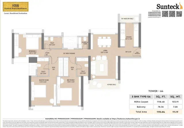 Sunteck Beach Residences 3 BHK 1197 Sq. Ft. Floor Plan