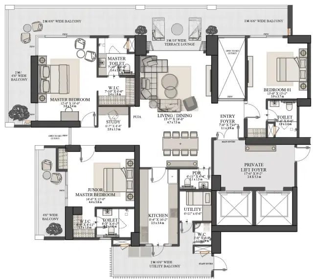 TARC Kailasa - 3 BHK Type 1 Plan