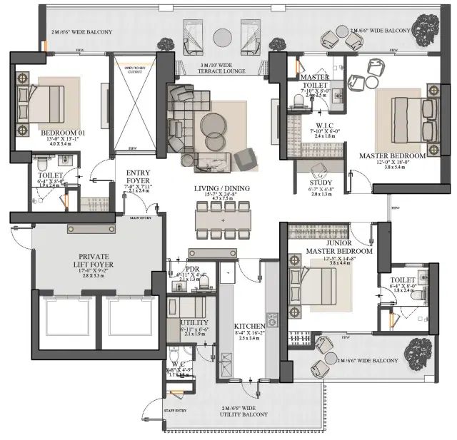 TARC Kailasa - 3 BHK Type 2 Plan