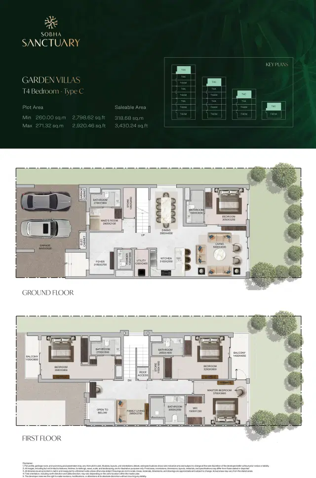 The Greens at Sobha Sanctuary 4 BR Villa 3,430 Sq. Ft. Floor Plan