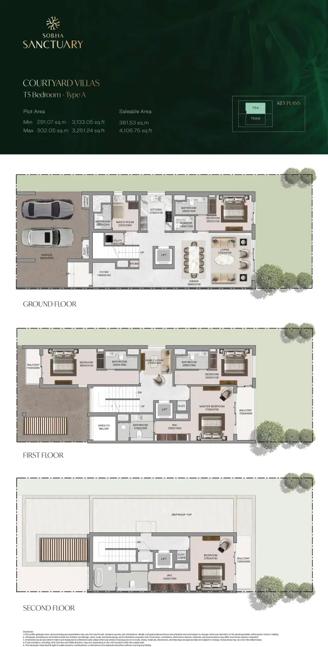 The Greens at Sobha Sanctuary 5 BR Villa 4,106 Sq. Ft. Floor Plan
