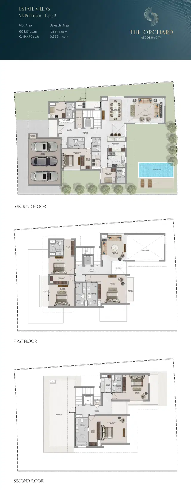 The Orchard at Sobha City Abu Dhabi 6 BR Villa 6383 Sq. Ft. Floor Plan
