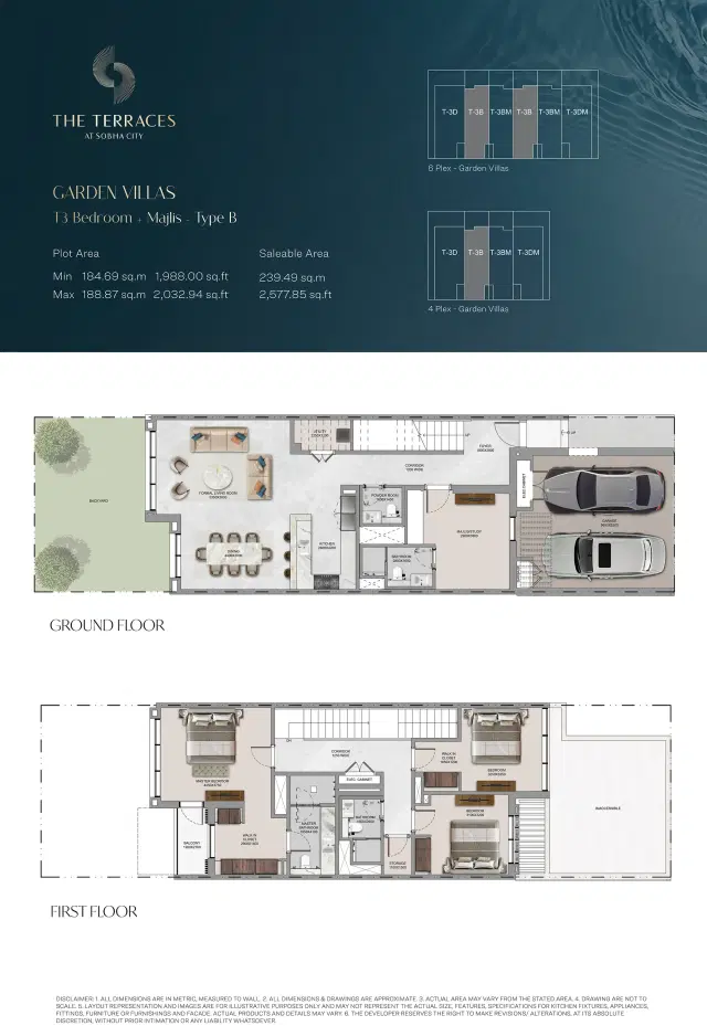 The Terraces villas at Sobha City Abu Dhabi 3 BR Villa 2577 Sq. Ft. Floor Plan