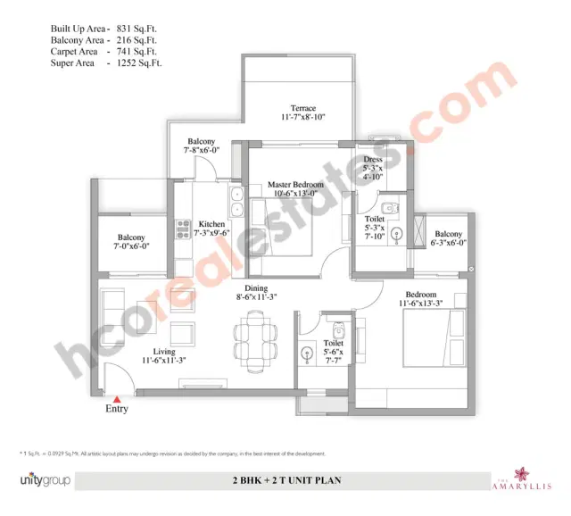 Unity Amaryllis Delhi - 2 BHK Plan