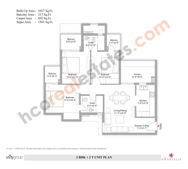 Unity Amaryllis Delhi - 3 BHK Plan