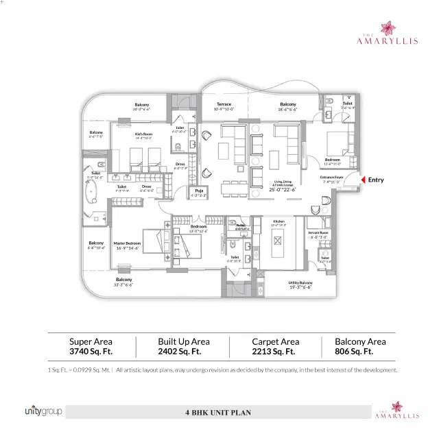 Unity The Amaryllis Phase 2 4 BHK Apartments 3,740 Sq. Ft. Floor Plan