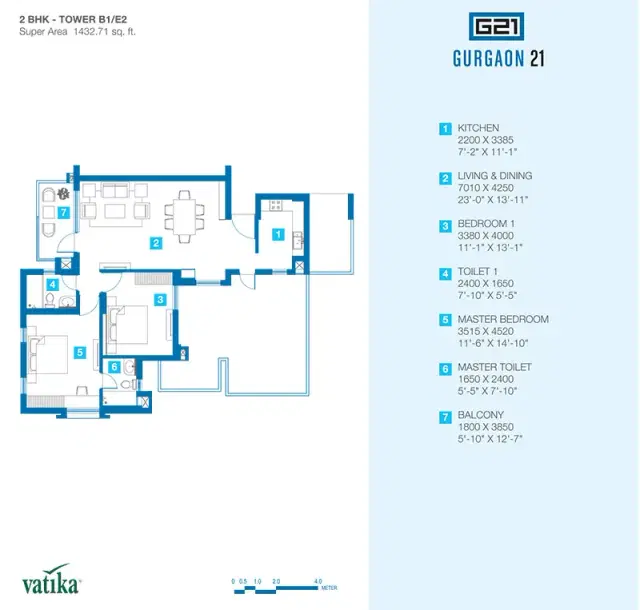 Vatika Gurgaon 21 - 2 BHK Plan