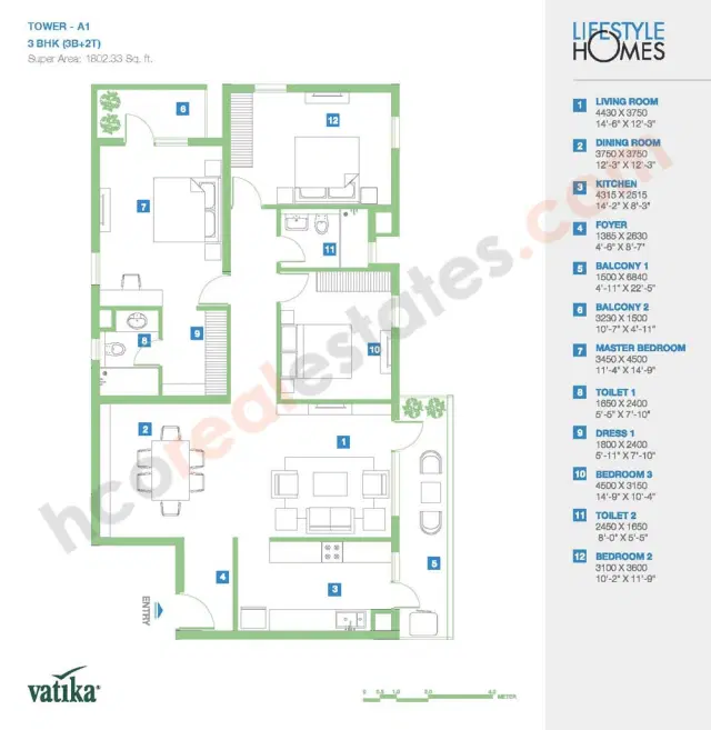 Vatika Lifestyle Homes Gurgaon - 3 BHK Plan