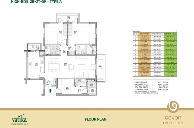 Vatika Seven Elements - 2 BHK Plan