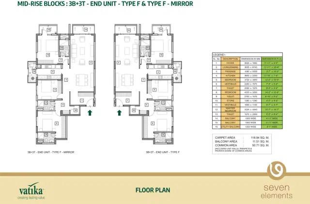 Vatika Seven Elements - 3 BHK Plan
