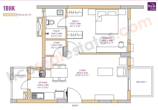 Vatika Seven Lamps Gurgaon - 1 BHK Plan