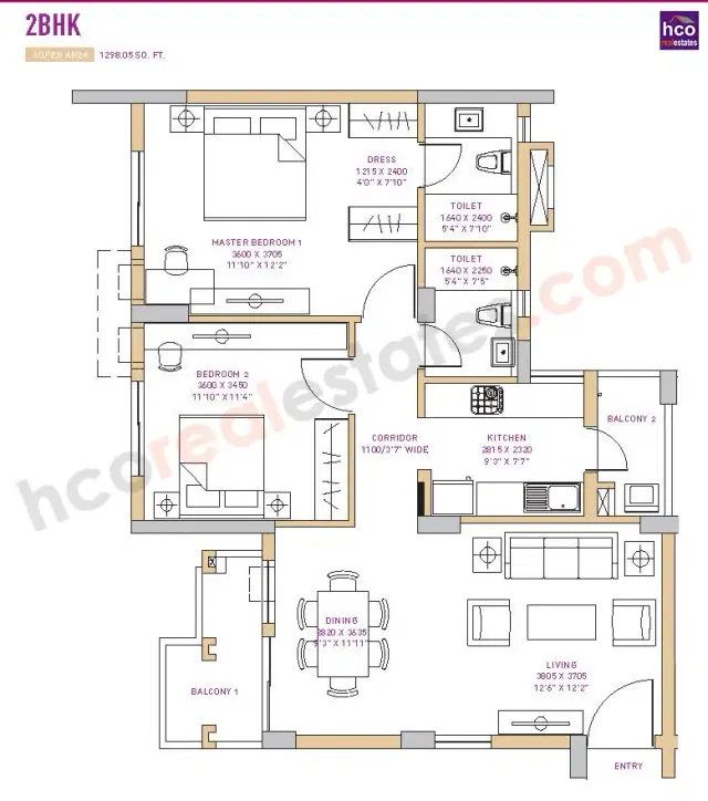 Vatika Seven Lamps Gurgaon - 2 BHK Plan