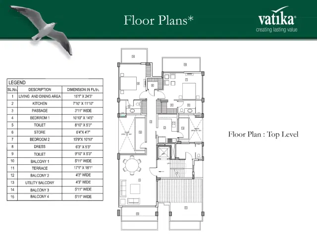 Vatika Seven Seasons Gurgaon - Top Floor Plan