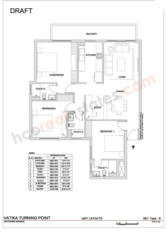 Vatika Turning Point Gurgaon - 3 BHK Plan