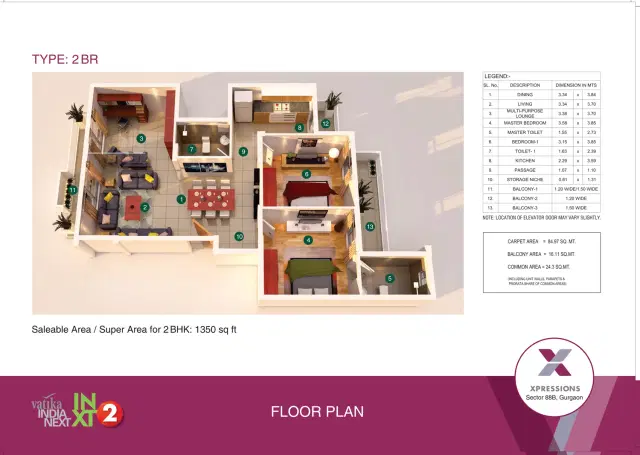 Vatika Xpressions Floors Gurgaon - 2 BHK Plan