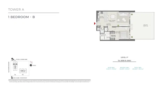 Wasl Avenue Park Towers 2 at Wasl 1 Dubai 1 BR 1292 Sq. Ft. Floor Plan