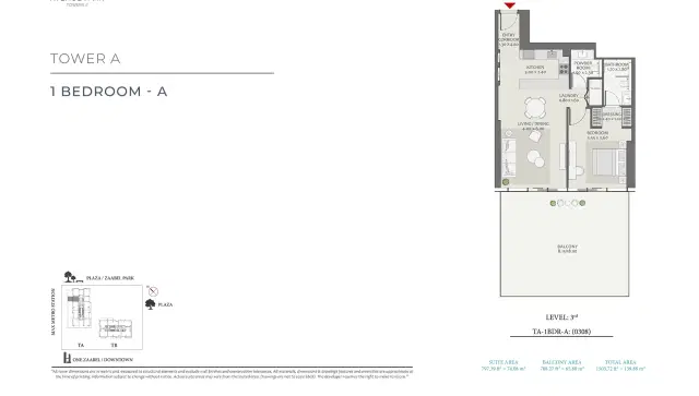 Wasl Avenue Park Towers 2 at Wasl 1 Dubai 1 BR 1503 Sq. Ft. Floor Plan