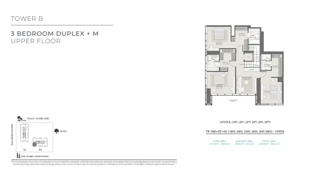 Wasl Avenue Park Towers 2 at Wasl 1 Dubai 3 BR Duplexes 3138 Sq. Ft. Floor Plan