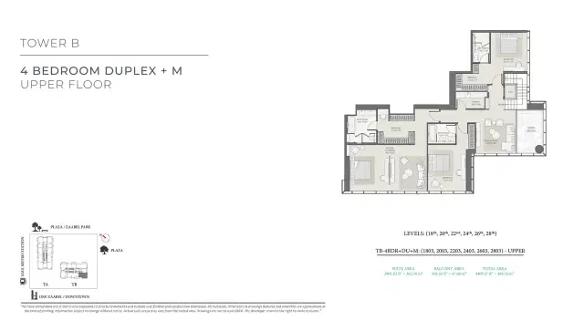 Wasl Avenue Park Towers 2 at Wasl 1 Dubai 4 BR Duplexes 4408 Sq. Ft. Floor Plan