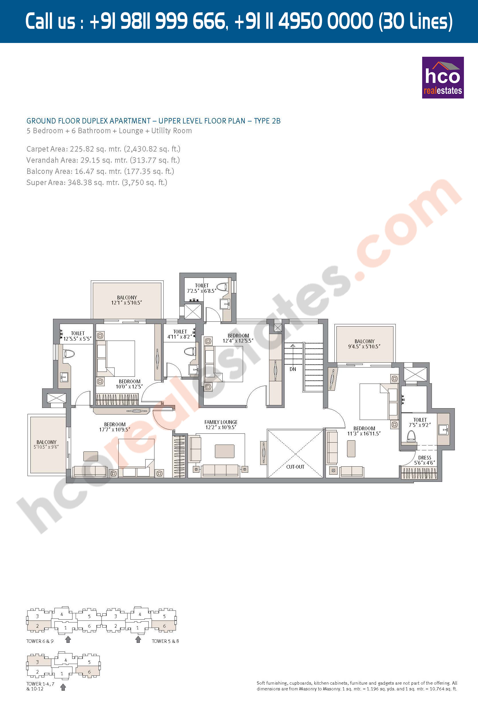 Type - 2B, Upper Level Floor Plan, Ground Floor Duplex, Apartment Carpet Area : 2430 Sq. Ft