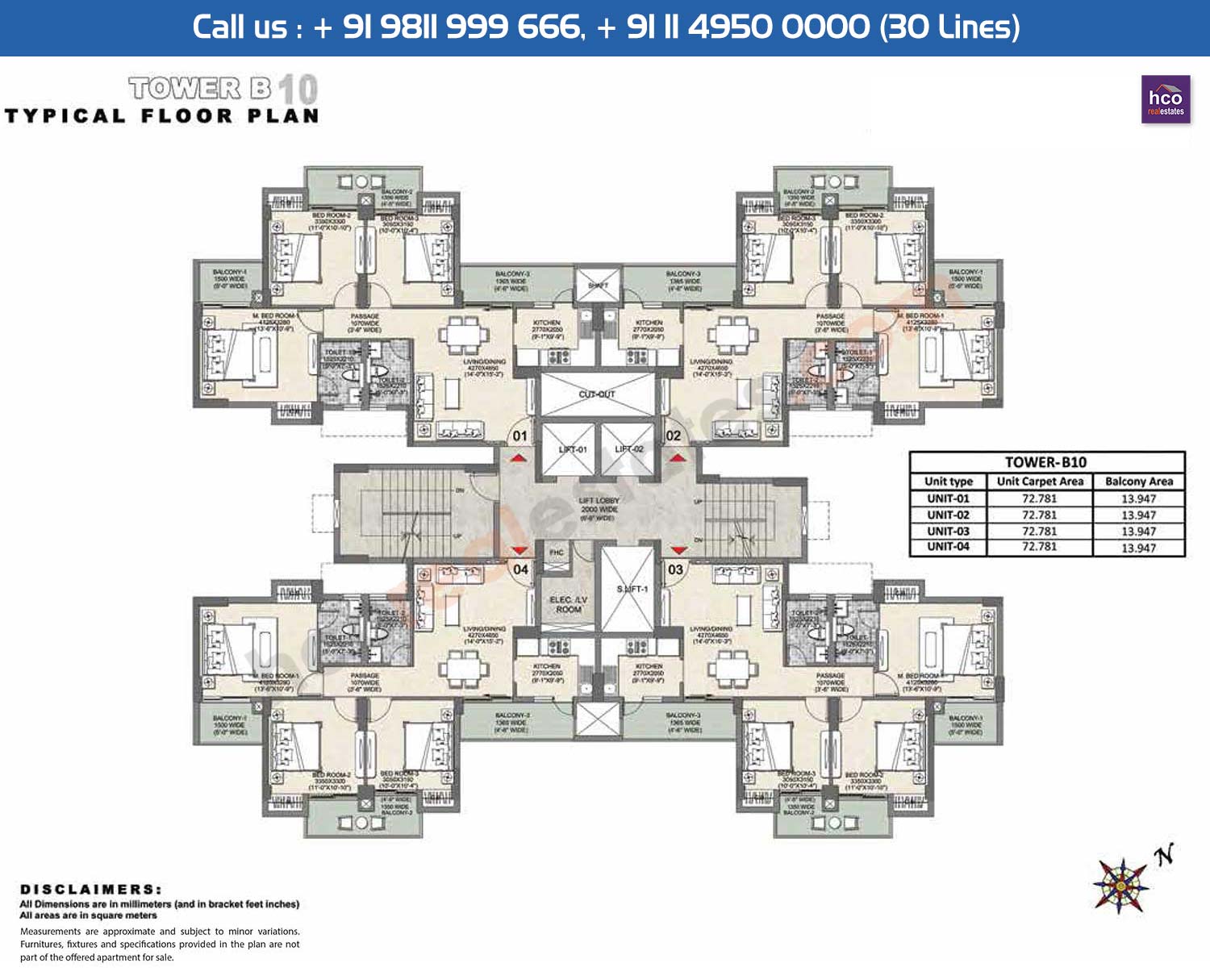 Tower B10 Typical :  Floor Plan