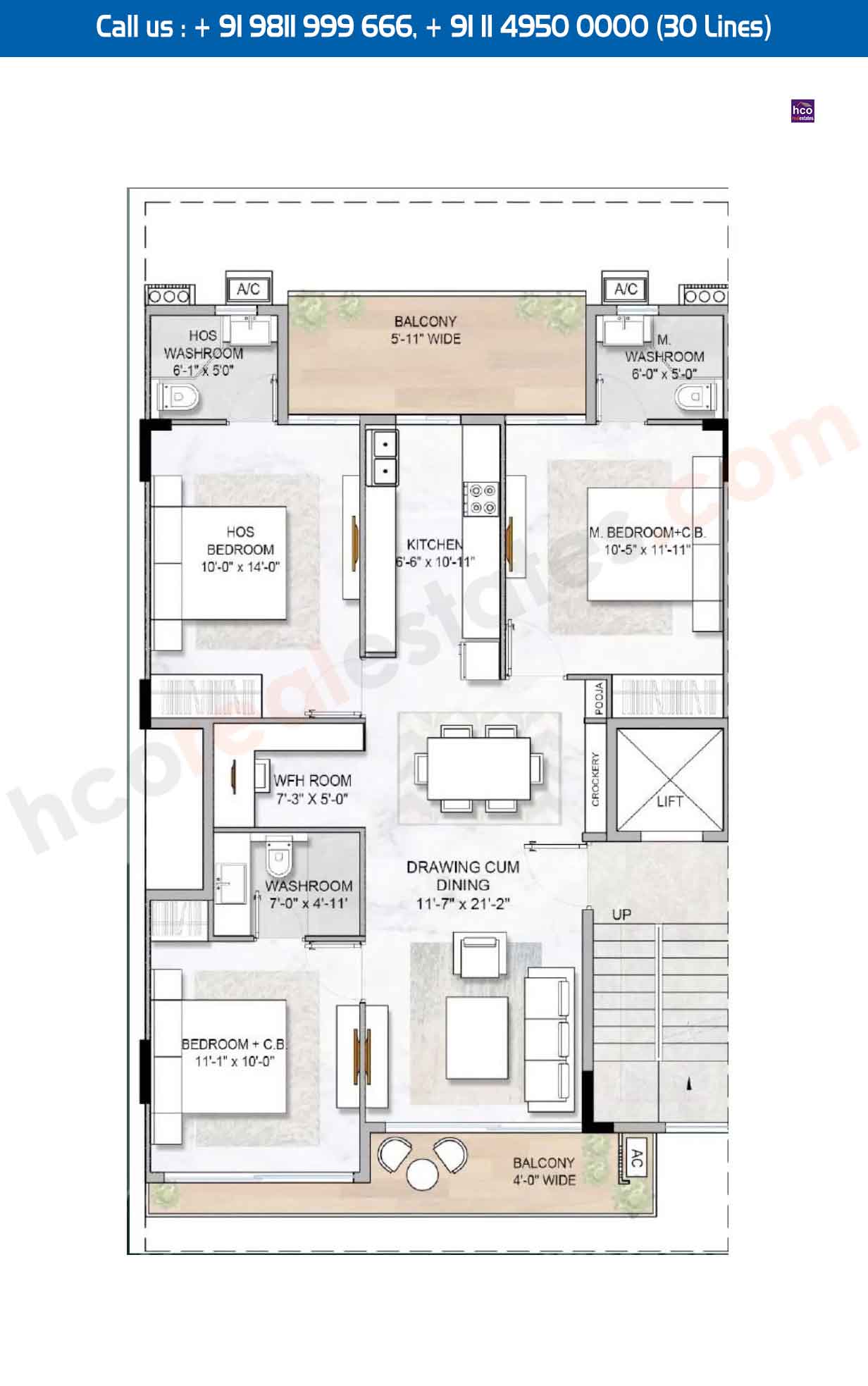 3 BHK - 3T, Typical: 1423 Sq. Ft.