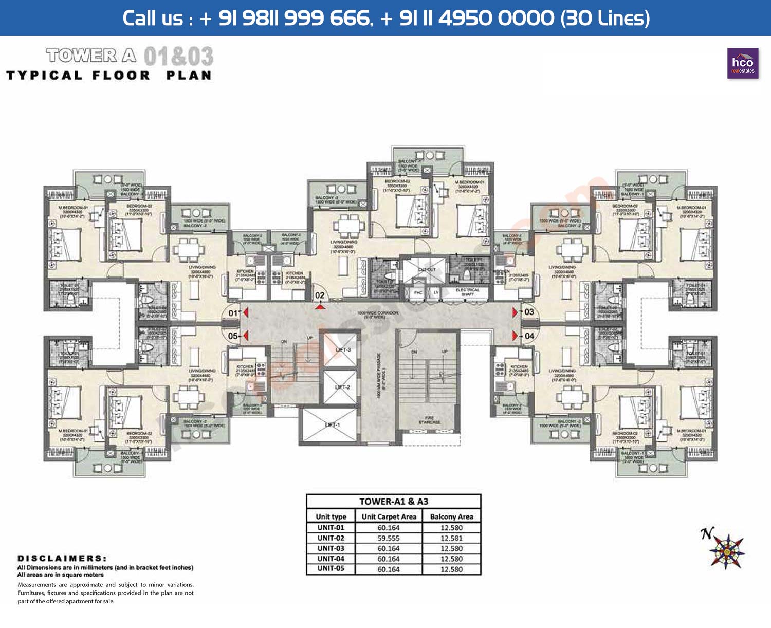 Tower A1 A3 Typical : Floor Plan